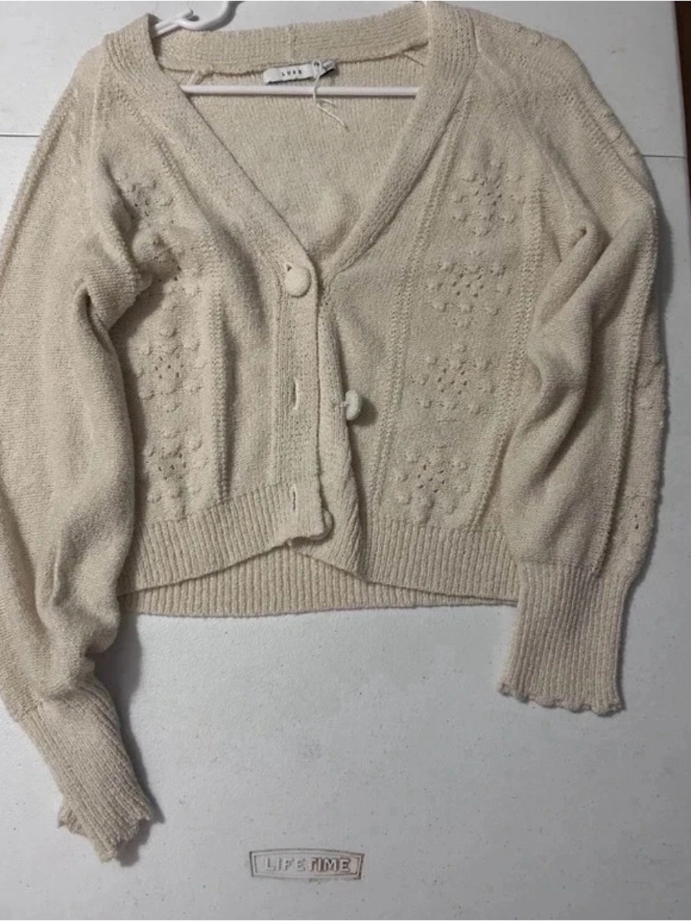 Lush Cream Cropped V-Neck Button Cardigan
